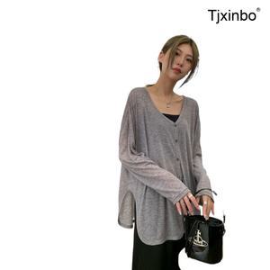 여름 블라우스 Tjxinbo 시스루 썸머 루즈핏 썬가드 에어컨 셔츠