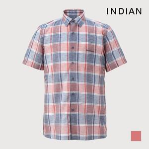 [INDIAN] 린넨 블랜드 미디움체크 반팔셔츠_MITNSYM3351
