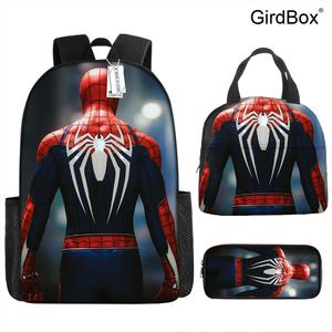 GirdBox 스파이더맨 크로스보더 책가방 3종 세트 학생용 백팩 점심 도시락 파우치