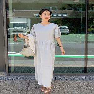 스카이 데님 퍼프 롱원피스 (2color)