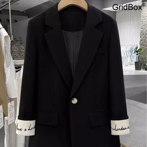 검정 고급 심플 자수 정장 자켓 여성 봄가을 GirdBox 신상 정장 세트