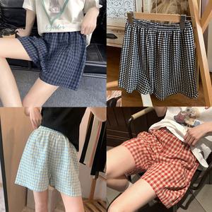썸머 체크 반바지 홈웨어 파자마 린넨 여름 팬츠