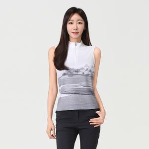 [엘르골프] 여성 시즌패턴 반집업 슬리브리스_6I45702