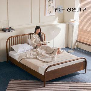 장인가구 자카이 SE0등급 고무나무 원목 평상형 통깔판 침대 Q+포켓유로탑(300T)