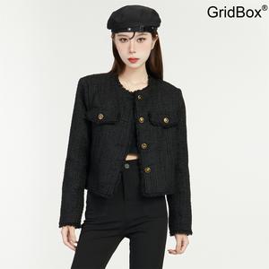 여성 검정 색 숏 자켓 봄 가을 GirdBox 세련된 트위드 상의 크롭 정장 코트 인기