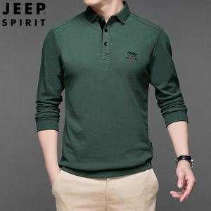 Jeep Spirit 봄 가을 남성 루즈핏 카라 넥 긴팔 티셔츠