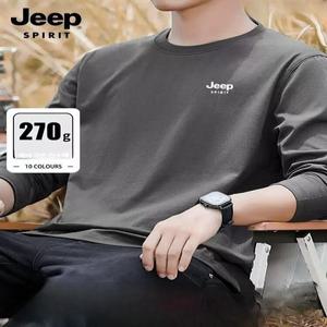 jeep 지프 남성용 티셔츠 순면 상의 빅사이즈 봄과 가을 라운드넥 맨투맨