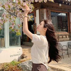 울함유 (데이트룩/격식룩/청순무드) 로즈엔 핀턱 리본 퍼프소매 반팔 블라우스 bs8182
