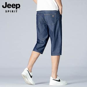 JEEP 여름 얇은 7부 청바지 남성 탄성 스트레이트 캐주얼 데님 반바지