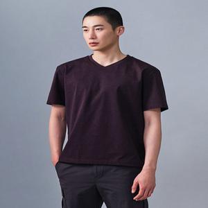 [STCO]와인 레귤러핏 브이넥 반팔 티셔츠-SNSTSAUB73
