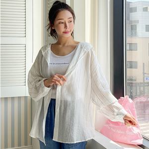 [핑크시슬리] 햇빛차단 텐셀 스트라이프 박스 후드 셔츠
