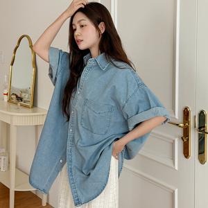 루프민 왕루즈핏 반팔 데님 셔츠 82020 빅사이즈 여성의류