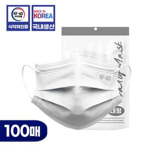 국내산 KFAD 비말차단 숨쉬기 편한 대형 마스크 100매 덴탈 일회용 마스크