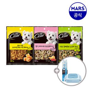 시저 프리미엄 간식 280gx2개 골라담기+칫솔+베베숲물티슈1팩