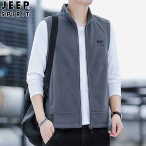 Jeep 남성 양털 후리스 집업 조끼 스탠드칼라 슬림핏