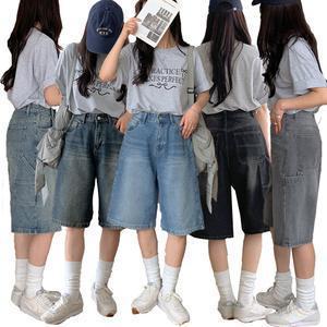 다올샵 5부 7부 기장 S~2XL 오버핏 와이드 옆디테일 청 반바지 3001