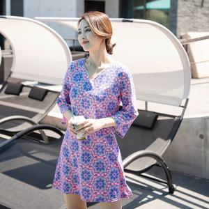 조이마담S7018 에스닉 원피스 수영복 세트 50대60대중년여성 빅사이즈래쉬가드