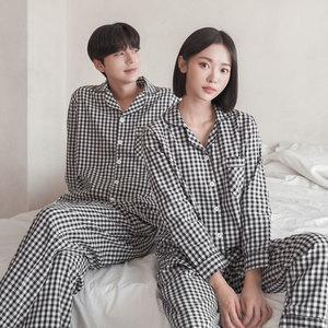 (긴팔) 잔체크 긴팔 커플 잠옷 세트 파자마 홈웨어