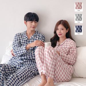 (긴팔) 모노체크 커플 잠옷 세트 파자마 홈웨어