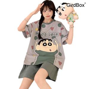 짱구잠옷 여름 여성잠옷 GirdBox 반팔 파자마 세트 면 홈웨어