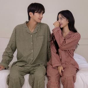 (긴팔) 슬로우 체크 커플 파자마 잠옷 세트 홈웨어