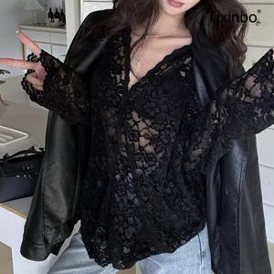 여름 레이스 블라우스 Tjxinbo 시스루 썸머 루즈핏 에어컨 셔츠