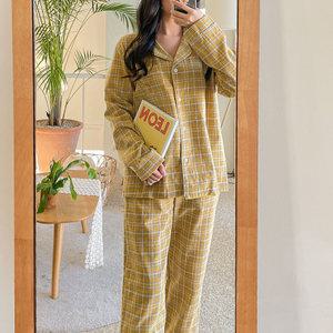 (긴팔) 머스터드체크 긴팔 잠옷 세트 홈웨어 파자마