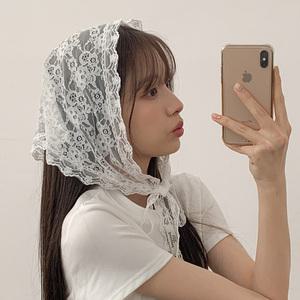 르네 레이스 자수 레이어드 두건 삼각 스카프 (25H013)