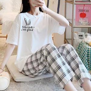 쉬블림로브 (반팔+긴바지) 여성 체크 하의 꿀잠 홈웨어 파자마 잠옷 세트 GGWD0228