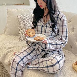 (긴팔) 아이보리체크 긴팔 잠옷 파자마 홈웨어 세트