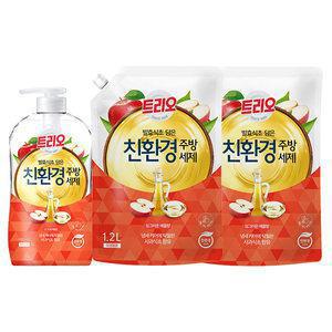 트리오 발효식초 담은 주방세제, 애플 용기, 680ml, 1개 + 리필 1.2L, 2개