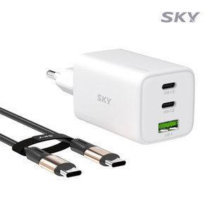 [케이블세트]스카이 필 GaN 65W 미니 3세대 멀티 3포트 초고속 충전기 USB C타입 아이