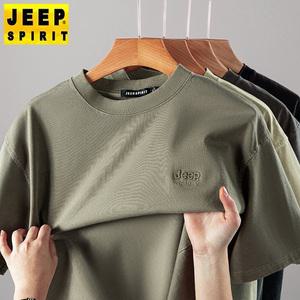 jeep 지프 남성 캐주얼 단색 상의 반팔 라운드넥 티셔츠 자수 오버핏 무지반팔티