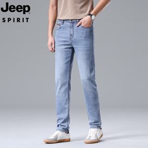 JEEP SPIRIT 여름 청바지 남자 스판 일자 테이퍼드 얇은 팬츠