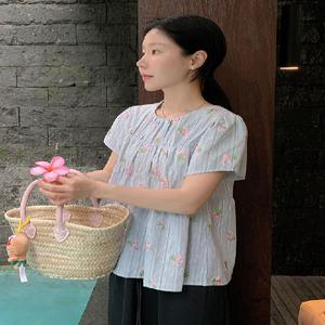 달리아 플라워 반팔 블라우스 (one color)
