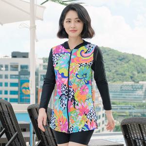 조이마담S7134 플라워 허리끈 후드 래쉬가드 상의 50대60대중년여성 빅사이즈수영복
