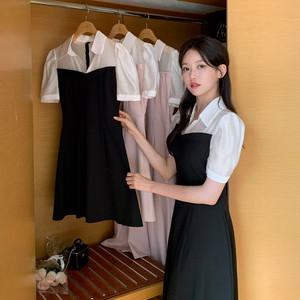 반팔셔츠원피스 NEW버전 아뜰리에 2기장 셔츠 배색 플레어라인 원피스 op15110