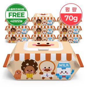 브레드이발소 소듐벤조에이트 무첨가 아이물티슈 브레드 70g 10팩