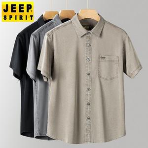 JEEP SPIRIT 남성 무지 자수 빅사이즈 작업복상의 남자반팔티