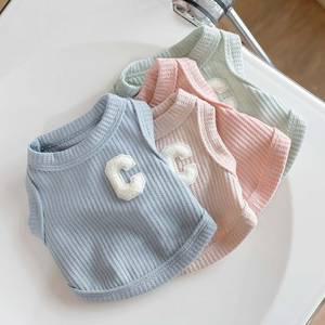 강아지옷 고양이 봄 여름 와플 크롭 민소매 티셔츠 귀여운 애견의류 S-XL