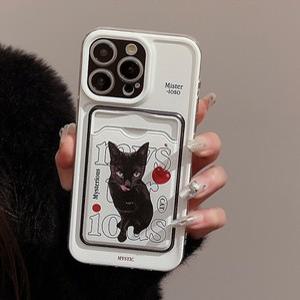 아이폰 15 14 13 12 프로 맥스 플러스 체리 고양이 카드 수납 폰 케이스 풀커버 단품