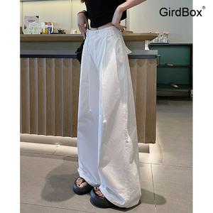 화이트 카고팬츠 여성 와이드팬츠 GirdBox 통기성 봄가을 데일리룩