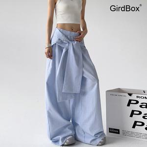 스트라이프 여성와이드팬츠 GirdBox 린넨바지 루즈핏 플리츠 디자인 드레그핏 봄가을