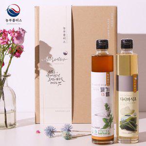 [경북고향장터 사이소]국산 저온착유 들기름 다시마식초 300ml 2병 선물세트 [ 농부플러스 ]