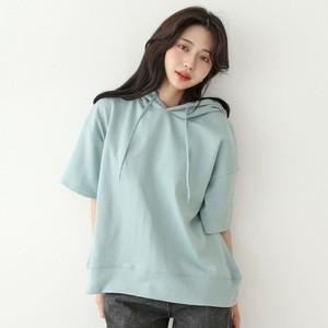 보보 국산 여성 5부 루즈핏 후드 반팔 맨투맨 면 티셔츠 AMI-WSH-3264-민트