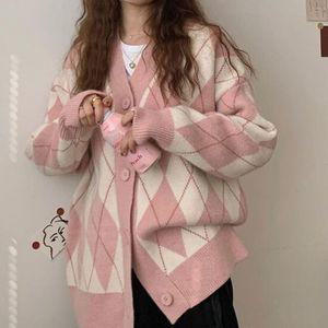 모던 아가일 패턴 브이넥 가디건 여성아우터