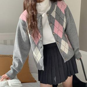 [신상오픈런] 아가일가디건 라운드넥 시보리 울니트 포멀룩