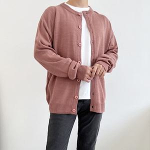 남자 오버핏 라운드 니트가디건 인디핑크 가을 겨울