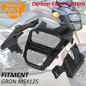 바이크 오토바이 탄소 섬유 패턴 헤드라이트 커버 세트 사이드 라이트 가드 혼다 호환GROM MSX125 MSX 125
