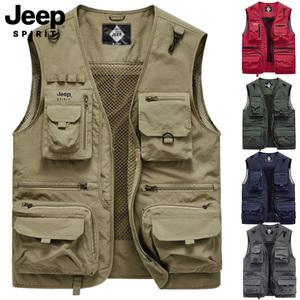 지프 JEEP SPIRIT 남녀공용 메쉬 조끼 여름 레저 다중 포켓 작업복 낚시 일상패션 캠핑패션 여성 남성 JP8512